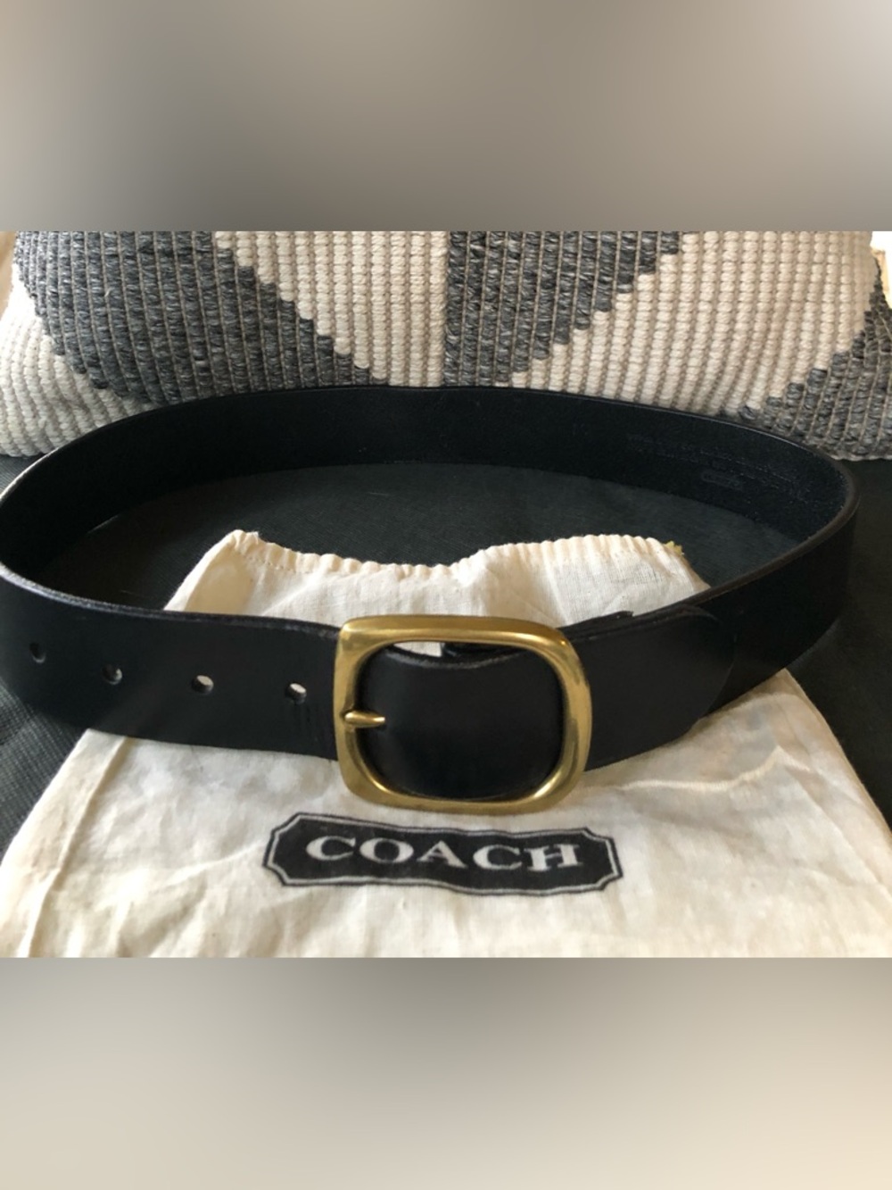 Coach Black Leather Belt with Brass Buckle